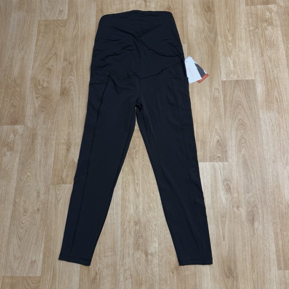ISABEL MATERNITY ACTIVE POCKET LEGGINGS OVER BELLY STRETCH ANKLE BLACK NEW